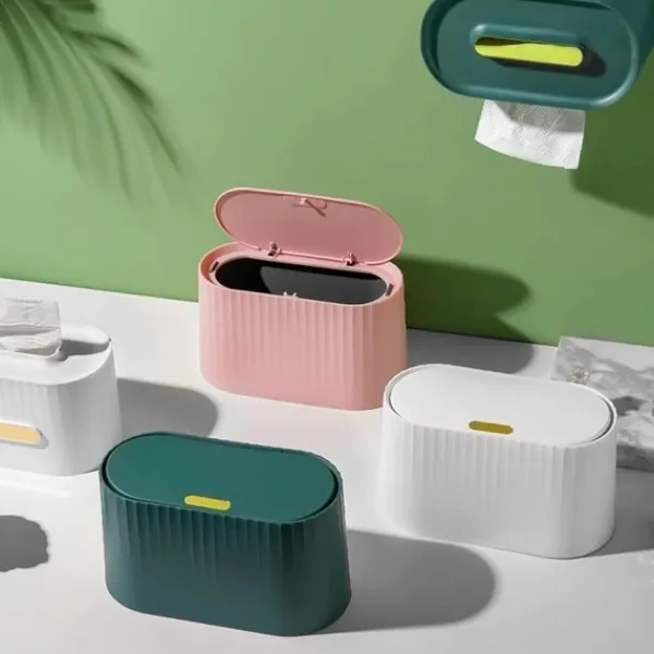 Hot Liten soptunna med lock för skrivbord, 2L Mini Bordsavfallsbehållare med trycklock, Bärbar Bordsavfallsbehållare Tepåse för vardagsrum (ROSA)