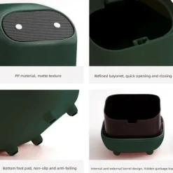 Liten soptunna, ninja-design med lock, skrivbordssoptunna, avfallsbehållare för hem, sovrum, kök, bil, kontor, avfallsbehållare[qb]