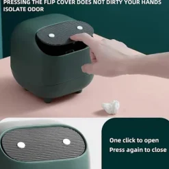 Sale HAPPYSHOP Liten soptunna, söt ninja skrivbordssoptunna med lock, soptunna för hem, kontor (grön soptunna)