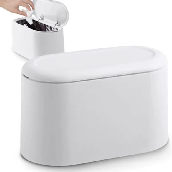 Discount Liten (Vit) Bordsavfallsbehållare med Tryckknappslock för Kontor, A