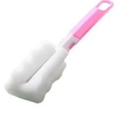 Clearance Lång hushållsborste för muggar med svamp, multifunktionell vattenflaskborste för glas Red