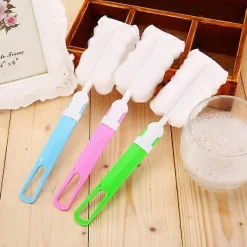 Clearance Lång hushållsborste för muggar med svamp, multifunktionell vattenflaskborste för glas Red