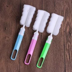 Clearance Lång hushållsborste för muggar med svamp, multifunktionell vattenflaskborste för glas Red