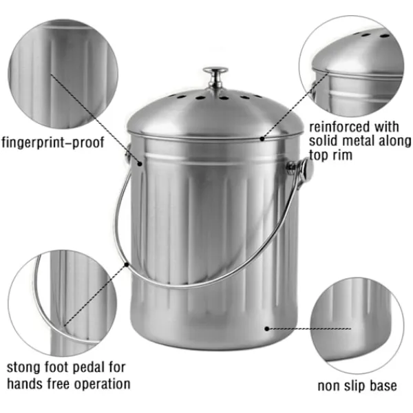 New Luktfri komposthink i rostfritt stål för kök - Kökskompost - FA-