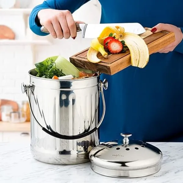 New Luktfri komposthink i rostfritt stål för kök - Kökskompost - FA-