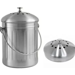 Luktfri Komposthink i Rostfritt Stål för Köket - Kompostbehållare för Köket - Inkluderar Ersättningskolfilter (Blankt Rostfritt Stål, 5 Liter).