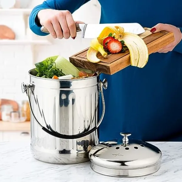 Outlet Luktfritt rostfritt stål kompostbehållare för kök - Kökskompost