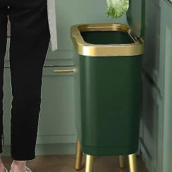 Best Lyxig gyllene soptunna, soptunna med stor kapacitet för kök, badrum, hög fot, trycktyp, soptunna i plast för kompost - Perfet Svart guld_MGF | Fyndiq Black gold