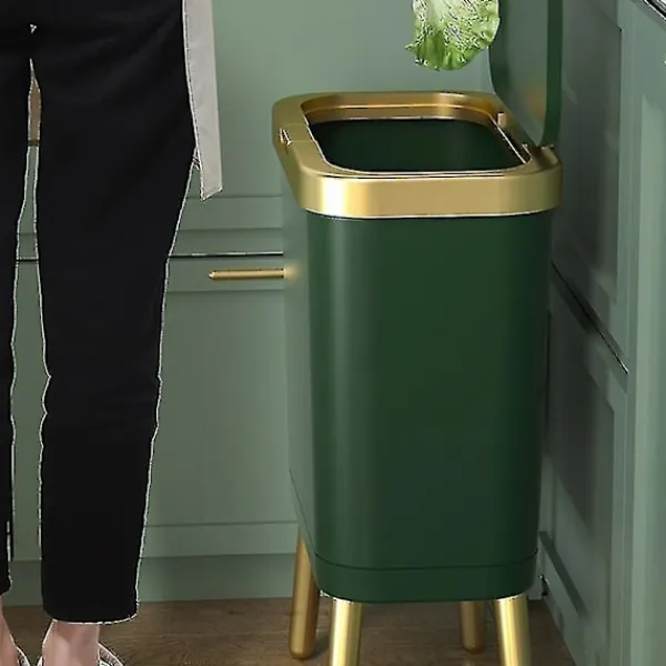 New Lyxig gyllene soptunna, stor kapacitet, för kök, badrum, hög fot, trycktyp, plast white gold