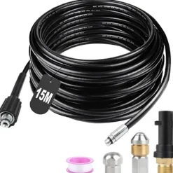 Online 15M Högtrycks Avloppsrengöringsslang 180bar Flexibel Avloppsrengöringsslang Högtrycksslang med Jetmunstycke och Roterande Munstycke, Adaptrar för K