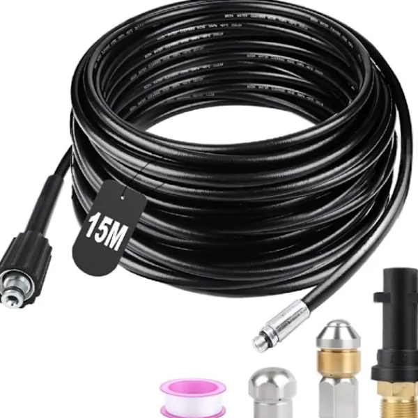 Online 15M Högtrycks Avloppsrengöringsslang 180bar Flexibel Avloppsrengöringsslang Högtrycksslang med Jetmunstycke och Roterande Munstycke, Adaptrar för K