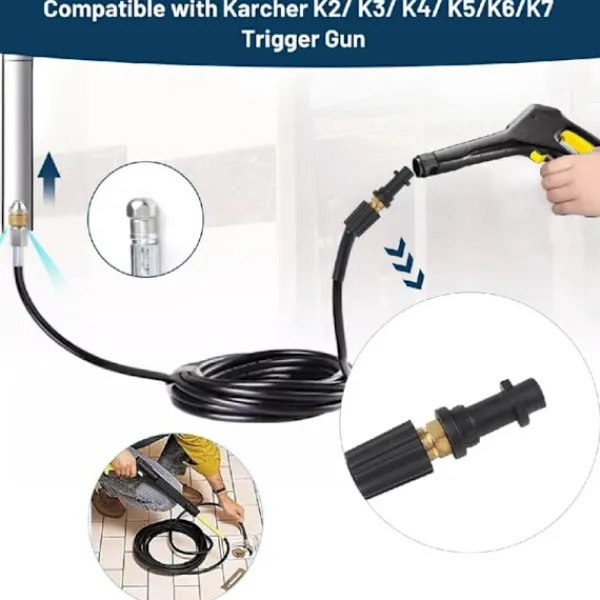 Online 15M Högtrycks Avloppsrengöringsslang 180bar Flexibel Avloppsrengöringsslang Högtrycksslang med Jetmunstycke och Roterande Munstycke, Adaptrar för K