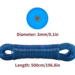 Hot 50m Klädlina Stark Stålkärna Tvättlina - Röt-, Mögel- & Väderbeständig - Blå