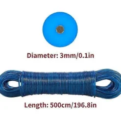 Online 50m Tvättlina Rep Stark Stålkärna Klädstreck - Rötbeständig, Mögelbeständig & Väderbeständig - Blå