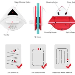 Clearance Magnetisk fönsterputs för 15-24 mm dubbelglas med starkt magnetiskt ergonomiskt handtag Design-Röd