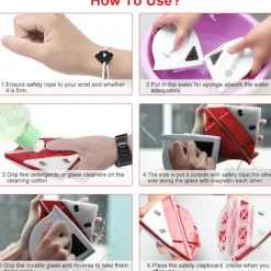 Clearance Magnetisk fönsterputs för 15-24 mm dubbelglas med starkt magnetiskt ergonomiskt handtag Design-Röd