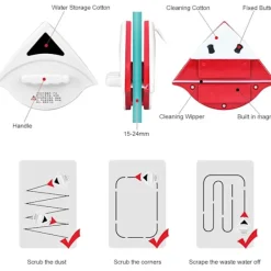 Hot Magnetisk fönsterputs för 15-24 mm dubbelglas med stark magnetisk ergonomisk handtagsdesign - röd