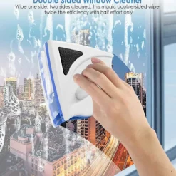 Outlet Magnetisk fönsterputsare, dubbelsidig fönsterrengöringsverktyg med anti-fallrep, fönsterrengöringsborste för 3-8 mm enkelglas (blå)