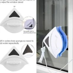 Outlet Magnetisk fönsterputsare, dubbelsidig fönsterrengöringsverktyg med anti-fallrep, fönsterrengöringsborste för 3-8 mm enkelglas (blå)