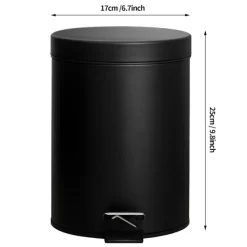 Matt Svart Rund Soptunna med Flipplock, Hushållens Långsamma Tysta Pedalrengöringshink med Lock