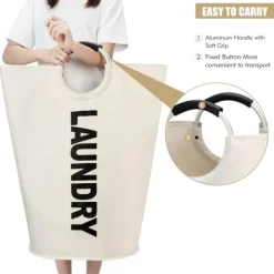 Discount Maxsilan 115L Stor Tvättkorg, Fristående Hög Klädkorg, Vikbar Tvättkorg, Beige