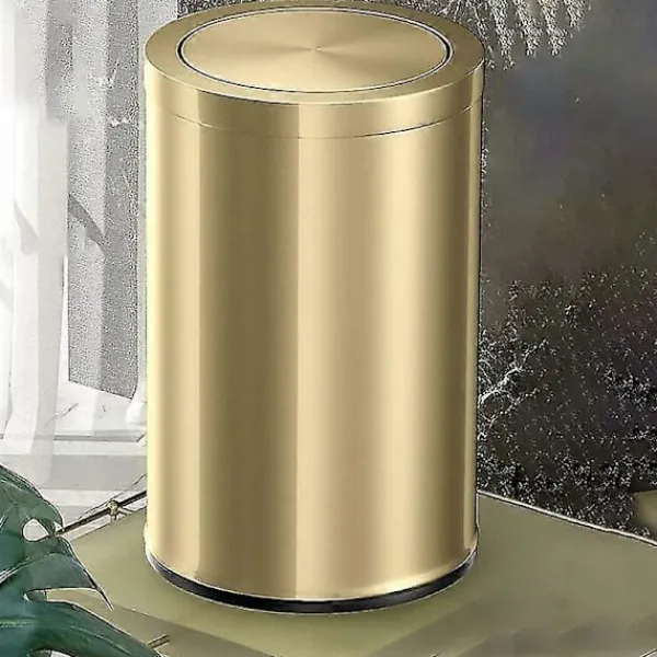 Hot Metallisk Guld Stål Papperskorg för Badrum med Svänglock, 9L Kompakt Papperskorg{FY}