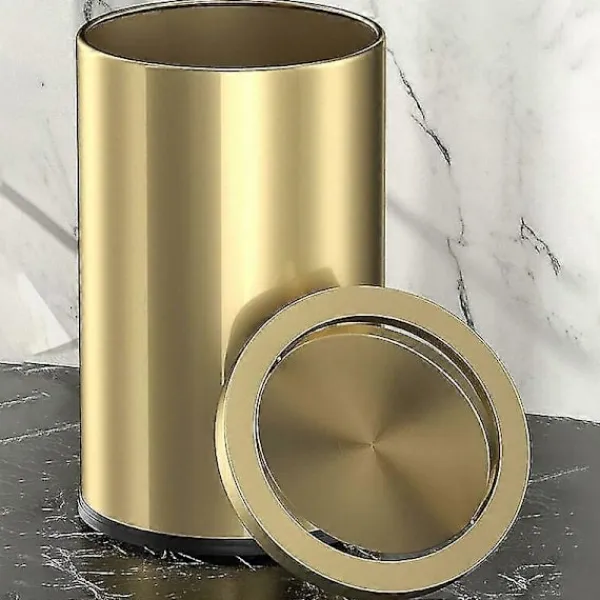 Hot Metallisk Guld Stål Papperskorg för Badrum med Svänglock, 9L Kompakt Papperskorg{FY}
