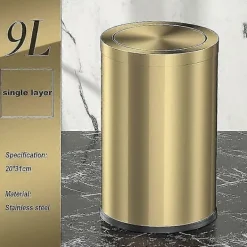 Hot Metallisk Guld Stål Papperskorg för Badrum med Svänglock, 9L Kompakt Papperskorg{FY}