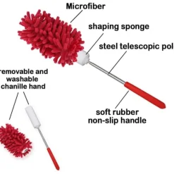 Outlet Mikrofiber Utdragbar Handdammtork Tvättbar Dammningsborste med Teleskopstång för Rengöring av Bil, Dator, Luftkonditionering