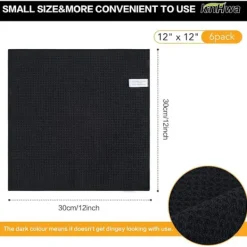 Clearance Mikrofiberduk Svart Våffelduk Tvättbara Kökshanddukar Tvättbara Tjocka Lintfritt Rengöringsdukar 30cm x 30cm 7 Pack