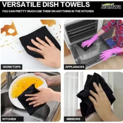 Clearance Mikrofiberduk Svart Våffelduk Tvättbara Kökshanddukar Tvättbara Tjocka Lintfritt Rengöringsdukar 30cm x 30cm 7 Pack