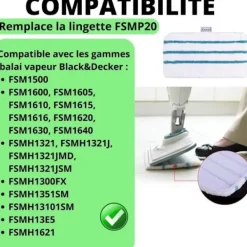 Best PHONILLICO Mikrofiberrektangel för ångmopp Black och Decker FSM1630, FSM1616, FSM1605, FSMH13E5, FSMH1321 FSMP20 [Förpackning 5]