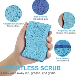 Best NICEGOU Miljövänlig Repfri Köks-cellulosasvamp, Miljövänlig Dubbelsidig Diskmaskinsvamp för Kök, 12-pack (Blå)