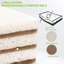 Discount Fww Miljövänliga Naturliga Svampar för Disk 12-pack - Biologiskt Nedbrytbar Köksvamp med Komposterbar Kokosskrubb