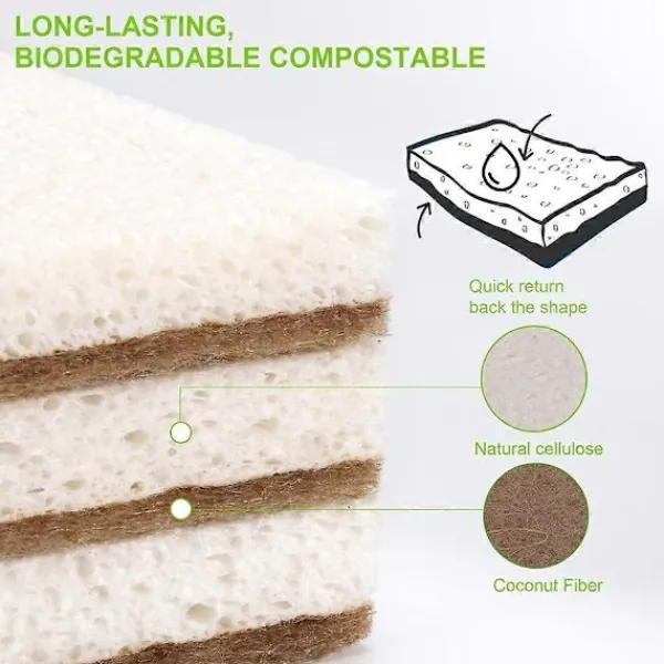 Discount Fww Miljövänliga Naturliga Svampar för Disk 12-pack - Biologiskt Nedbrytbar Köksvamp med Komposterbar Kokosskrubb