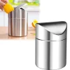 Hot Mini Bänkskiva Papperskorg med Flipplock, Rostfritt Stål, Bordsavfallsbehållare för Kök, Sovrum, Skrivbord, Sminkbord, Papperskorg 12 x 16 cm