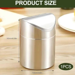 Hot Mini Bänkskiva Papperskorg med Flipplock, Rostfritt Stål, Bordsavfallsbehållare för Kök, Sovrum, Skrivbord, Sminkbord, Papperskorg 12 x 16 cm
