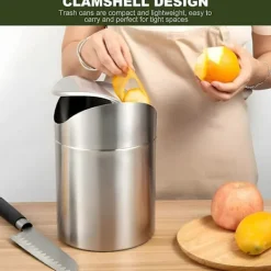 Hot Mini Bänkskiva Papperskorg med Flipplock, Rostfritt Stål, Bordsavfallsbehållare för Kök, Sovrum, Skrivbord, Sminkbord, Papperskorg 12 x 16 cm