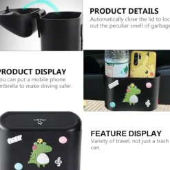 Mini Bärbar Läcksäker Plastbilkopphållare Papperskorg Läcksäker