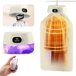 Online Mini Elektrisk Klädtork med UV-Sterilisering 4 Lägen 600W Snabb Torkning Lågt Ljud 19dB Hängande Portabel Klädtork för Resor Hem Camping