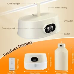 Online Mini Elektrisk Klädtork med UV-Sterilisering 4 Lägen 600W Snabb Torkning Lågt Ljud 19dB Hängande Portabel Klädtork för Resor Hem Camping