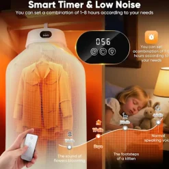 Online Mini Elektrisk Klädtork med UV-Sterilisering 4 Lägen 600W Snabb Torkning Lågt Ljud 19dB Hängande Portabel Klädtork för Resor Hem Camping