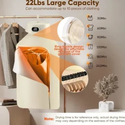 Online Mini Elektrisk Klädtork med UV-Sterilisering 4 Lägen 600W Snabb Torkning Lågt Ljud 19dB Hängande Portabel Klädtork för Resor Hem Camping