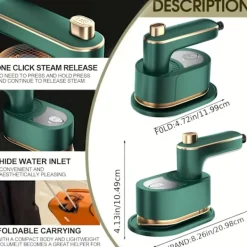 Discount Mini hopfällbar handhållen steamer, 180° roterande munstycke med snabb uppvärmning, snabb skrynkelborttagare för resor, studentboende, grön. Green