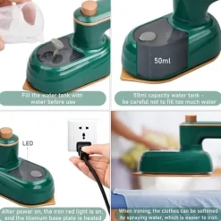 Sale Mini Hopfällbart Strykjärn med Spray för Kläder, Nano Ångstrykjärn Snabb Uppvärmning med 50ml Vatten, Strykmaskin för Tyg Sömnad och Hantverk