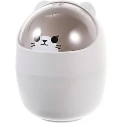 New Mini Kawaii Söt Björn Papperskorg Skrivbord Flip Papperskorg med Lock Tecknad Papperskorg Liten Papperskorg för Badrum Kök Kontor Sovsal Grå