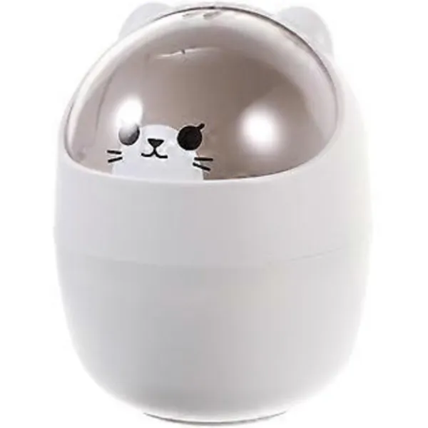 New Mini Kawaii Söt Björn Papperskorg Skrivbord Flip Papperskorg med Lock Tecknad Papperskorg Liten Papperskorg för Badrum Kök Kontor Sovsal Grå