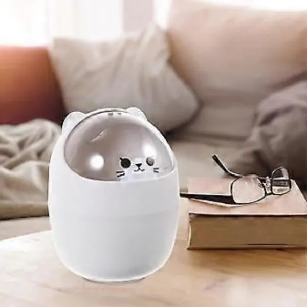 New Mini Kawaii Söt Björn Papperskorg Skrivbord Flip Papperskorg med Lock Tecknad Papperskorg Liten Papperskorg för Badrum Kök Kontor Sovsal Grå