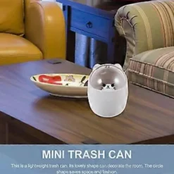 New Mini Kawaii Söt Björn Papperskorg Skrivbord Flip Papperskorg med Lock Tecknad Papperskorg Liten Papperskorg för Badrum Kök Kontor Sovsal Grå