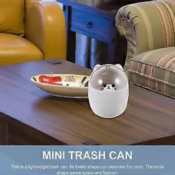 New Mini Kawaii Söt Björn Papperskorg Skrivbord Flip Papperskorg med Lock Tecknad Papperskorg Liten Papperskorg för Badrum Kök Kontor Sovsal Grå